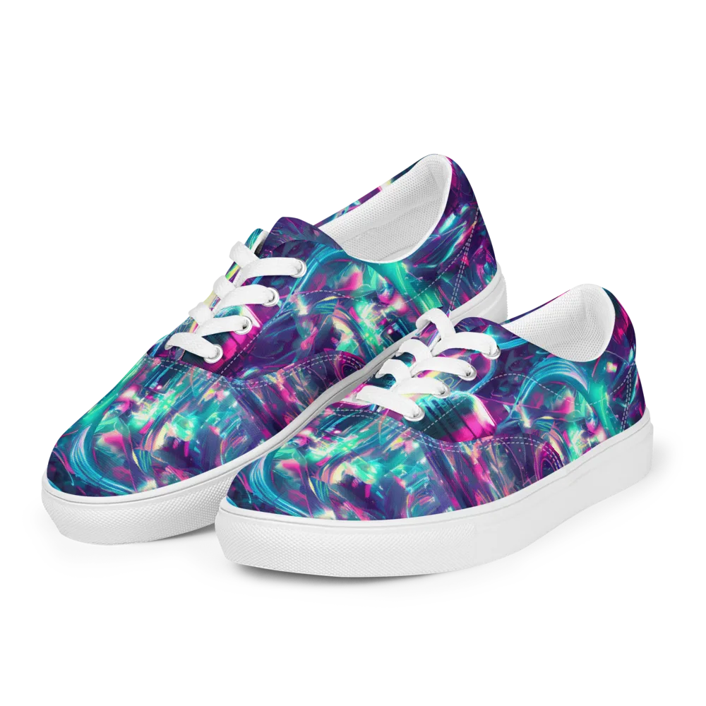 Synthwave Surge on Men's Lace-Up Canvas Shoes — Left Front