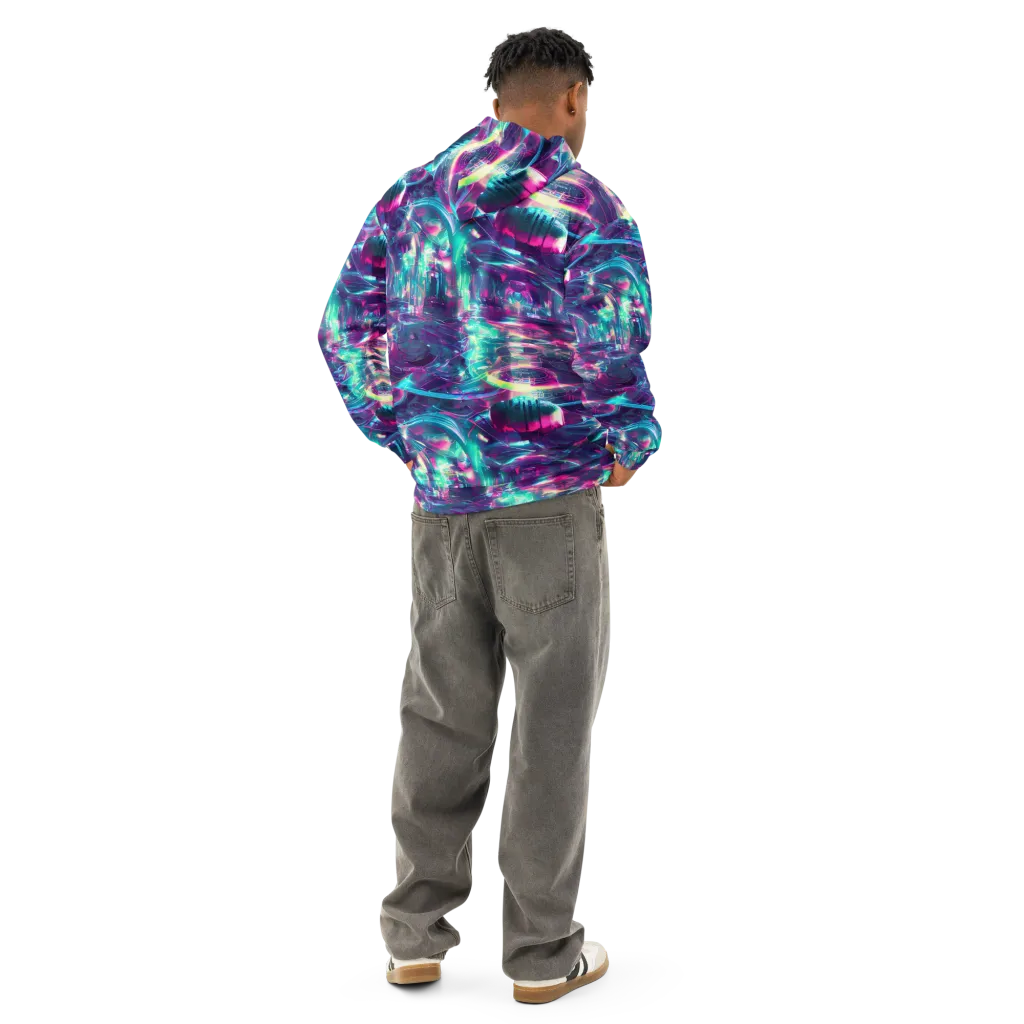 Synthwave Surge on Cotton Hoodie — Back