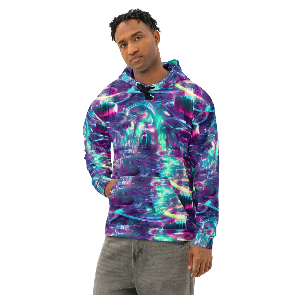 Synthwave Surge on Cotton Hoodie — Left Front