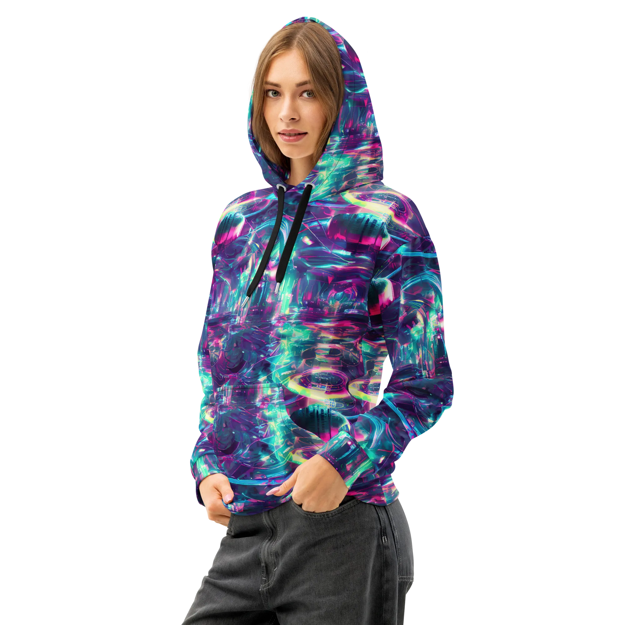 Synthwave Surge on Cotton Hoodie — Left Front
