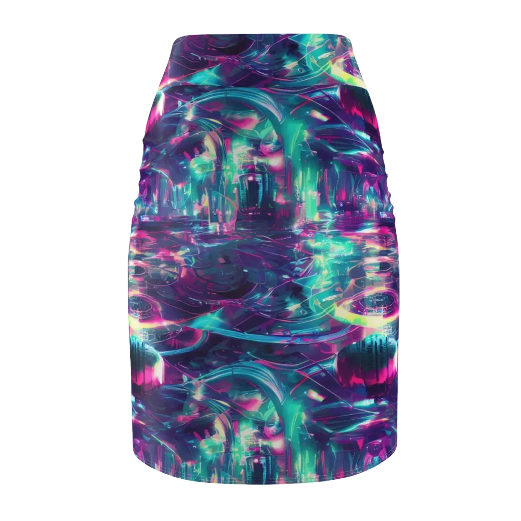 Synthwave Surge on Pencil Skirt — Back