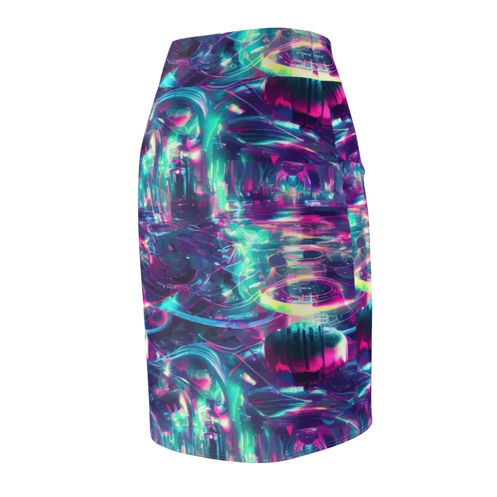Synthwave Surge on Pencil Skirt — Back Side