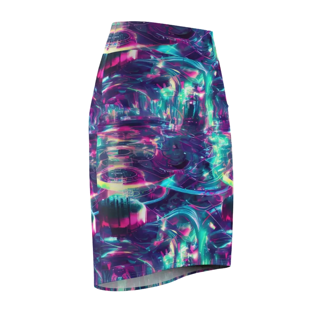 Synthwave Surge on Pencil Skirt — Front Side