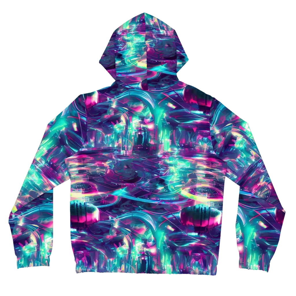 Synthwave Surge on Women's Full-Zip Hoodie — Back