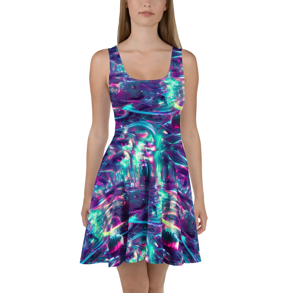 Synthwave Surge on Skater Dress — Front