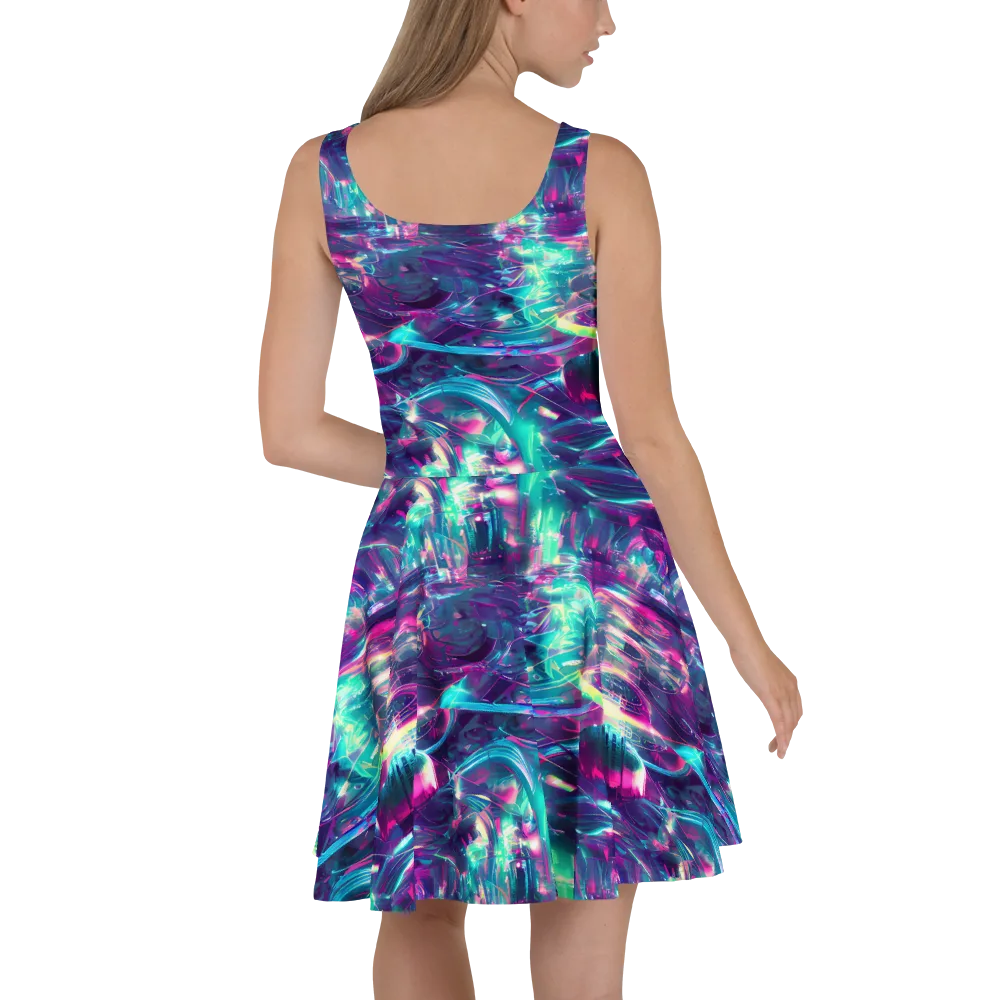 Synthwave Surge on Skater Dress — Back
