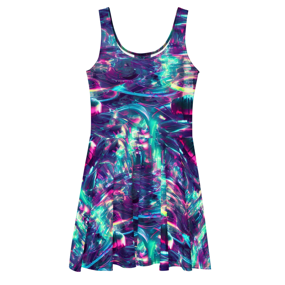 Synthwave Surge on Skater Dress — Front