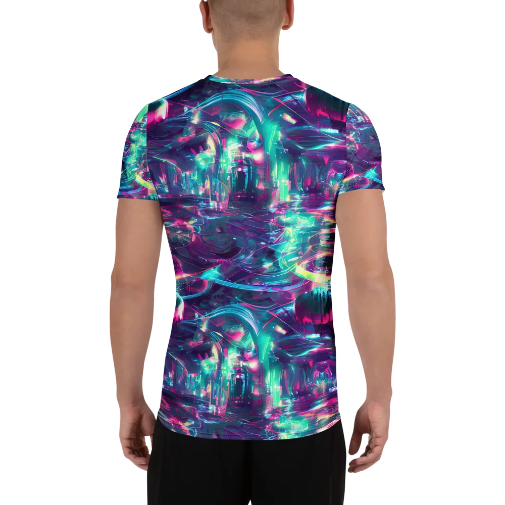 Synthwave Surge on Men's Athletic T-Shirt — Back