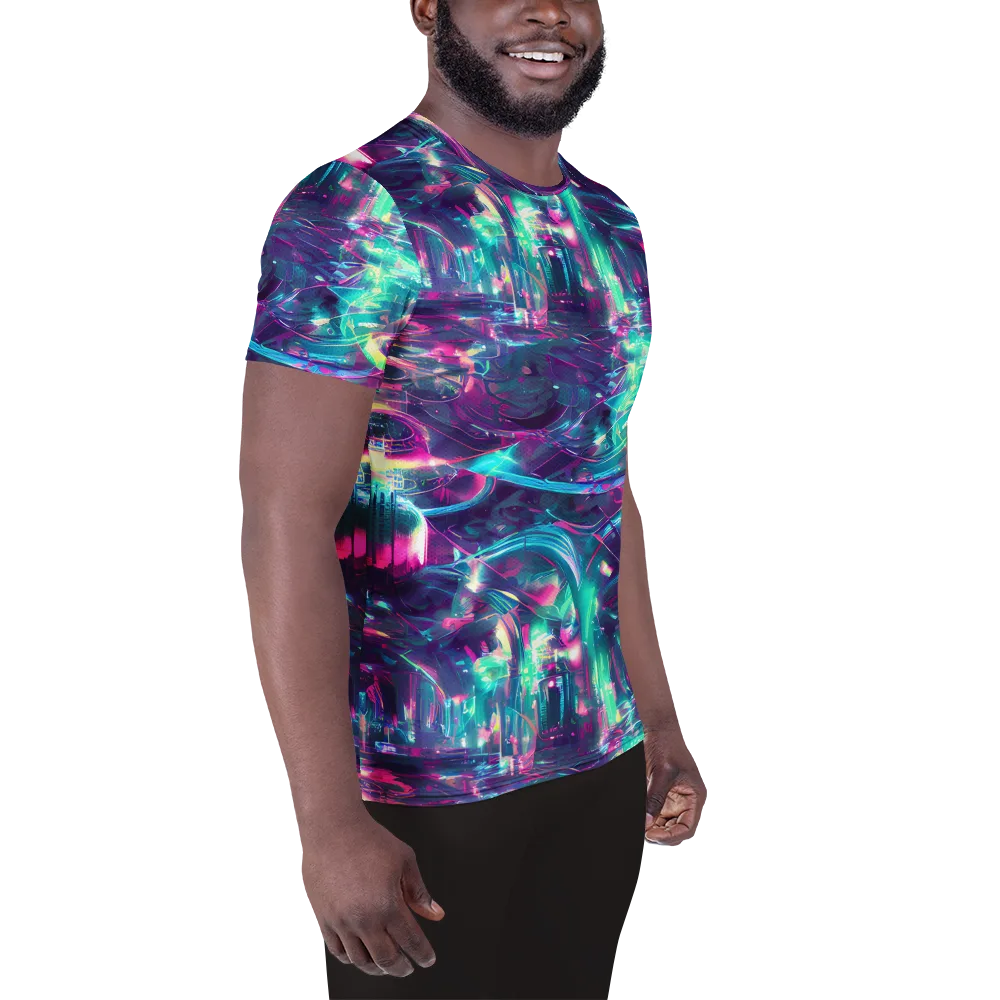 Synthwave Surge on Men's Athletic T-Shirt — Right