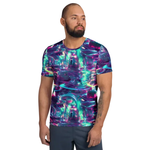 Synthwave Surge on a Men's Athletic T-Shirt