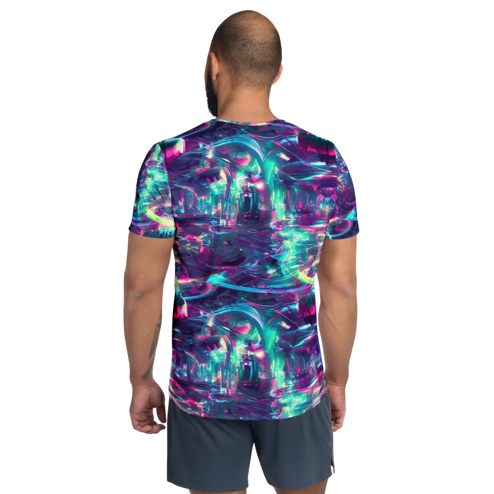 Synthwave Surge on Men's Athletic T-Shirt — Back