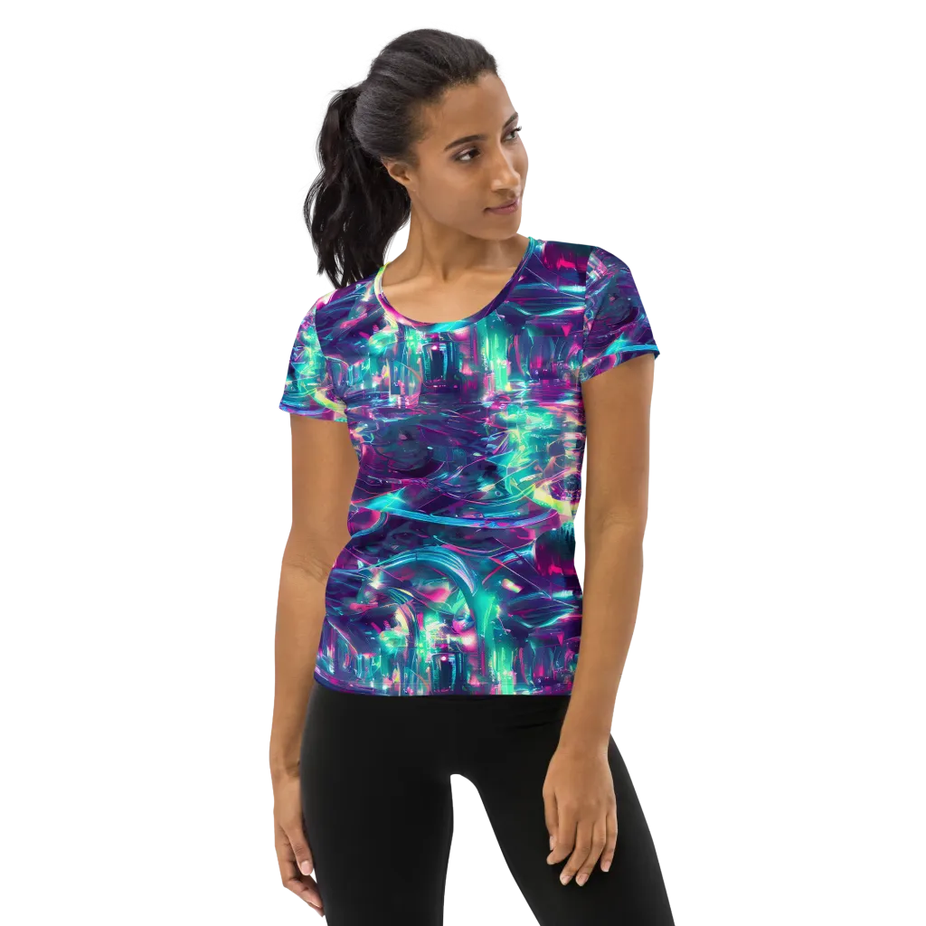 Synthwave Surge on Women's Athletic T-Shirt — Front
