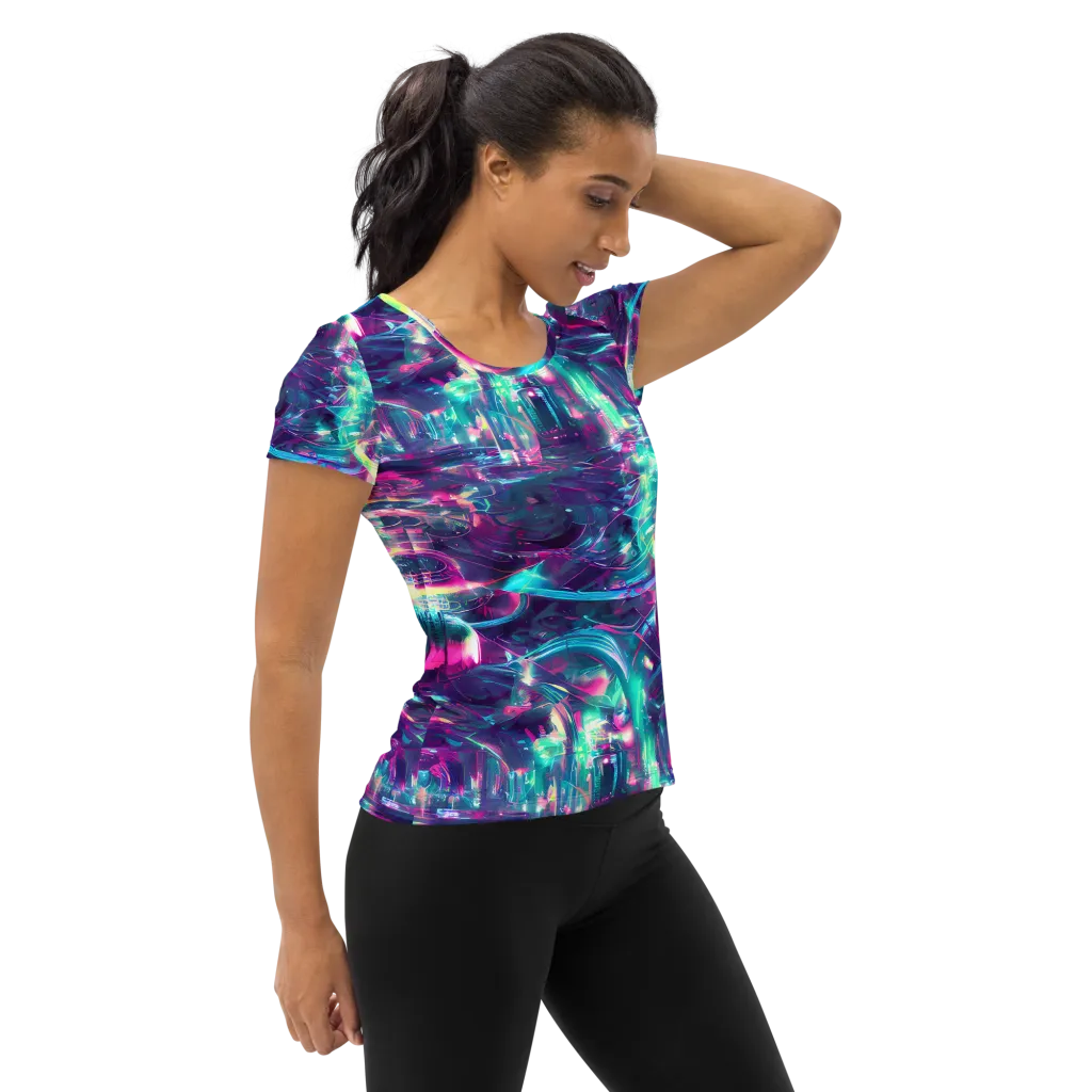 Synthwave Surge on Women's Athletic T-Shirt — Right