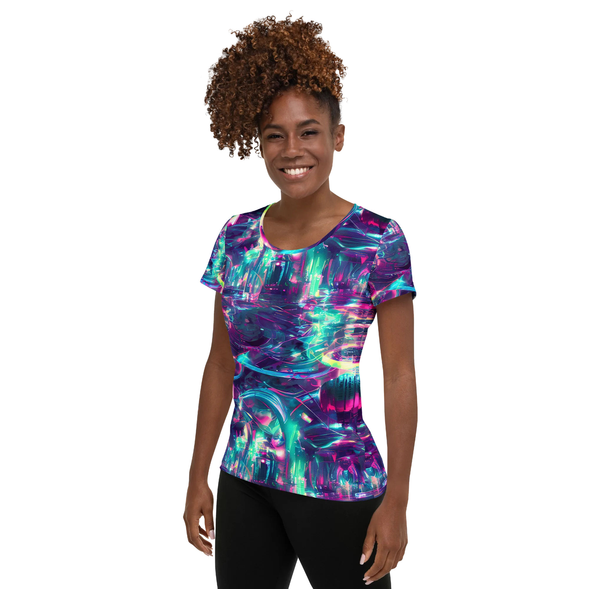 Synthwave Surge on Women's Athletic T-Shirt — Left