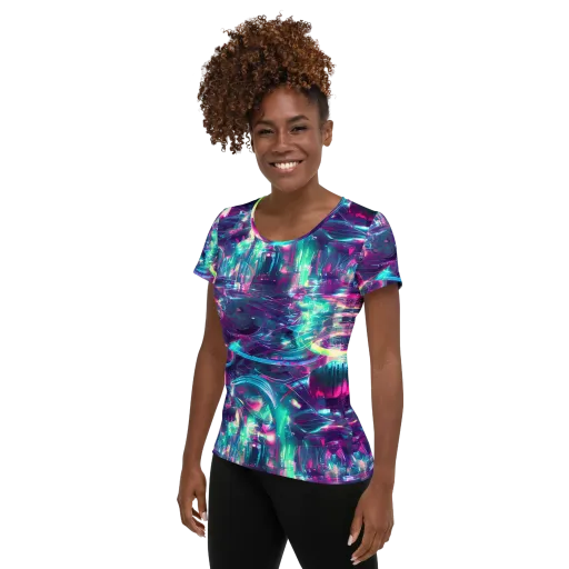 Synthwave Surge on a Women's Athletic T-Shirt