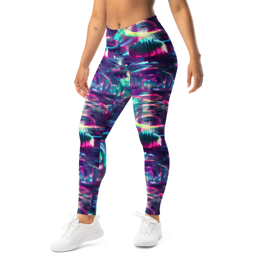 Synthwave Surge on Leggings — Left Front