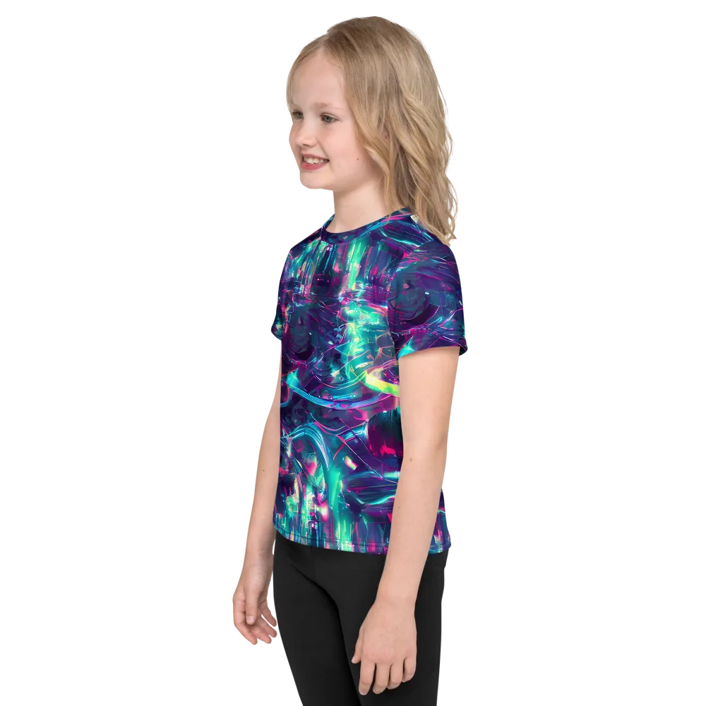 Synthwave Surge on Kids Crew Neck T-Shirt — Left