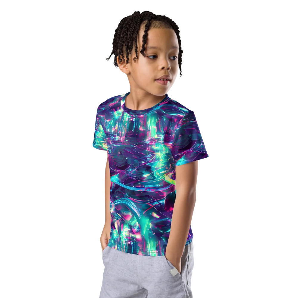Synthwave Surge on Kids Crew Neck T-Shirt — Left Front