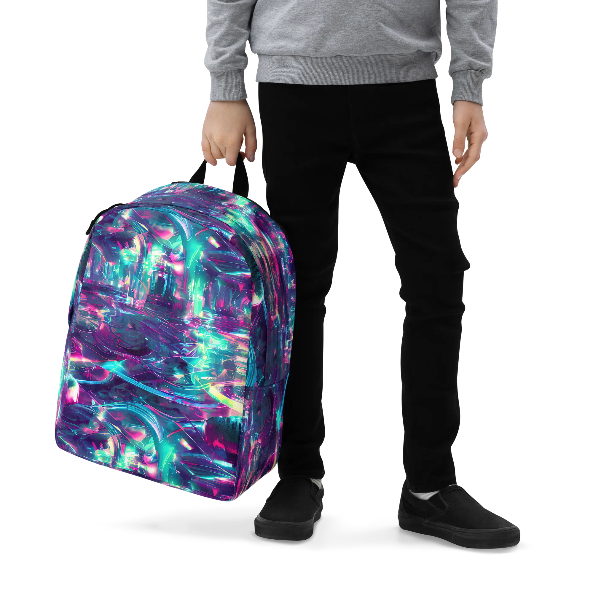 Synthwave Surge on Minimalist Backpack — Zoomed-in