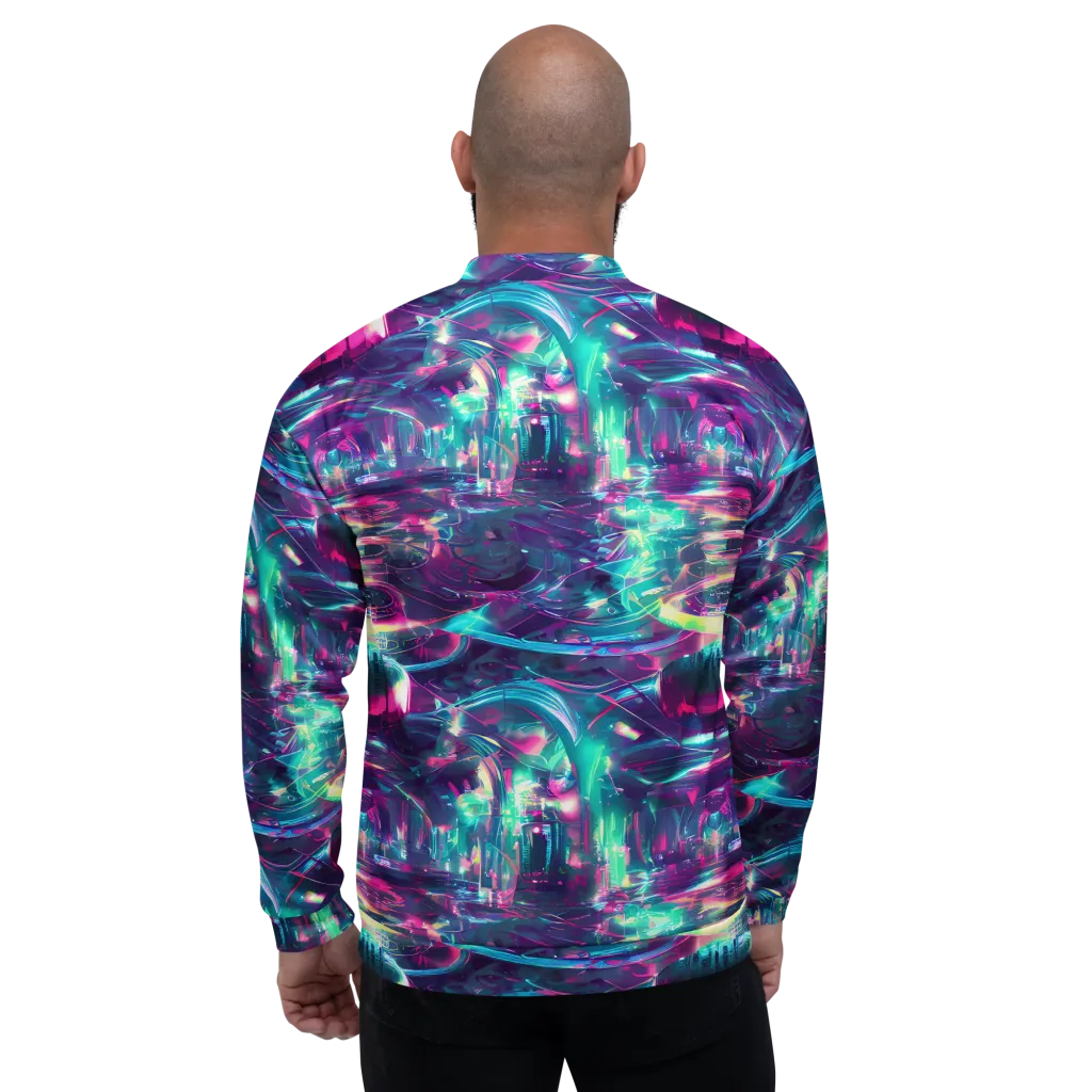 Synthwave Surge on Bomber Jacket — Back