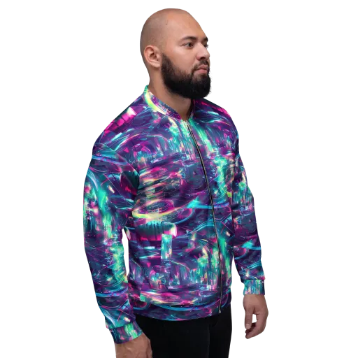 Synthwave Surge on a Bomber Jacket