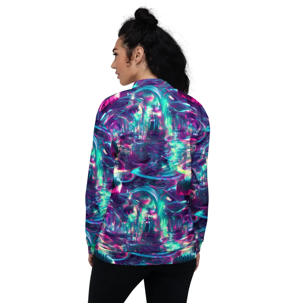 Synthwave Surge on Bomber Jacket — Back