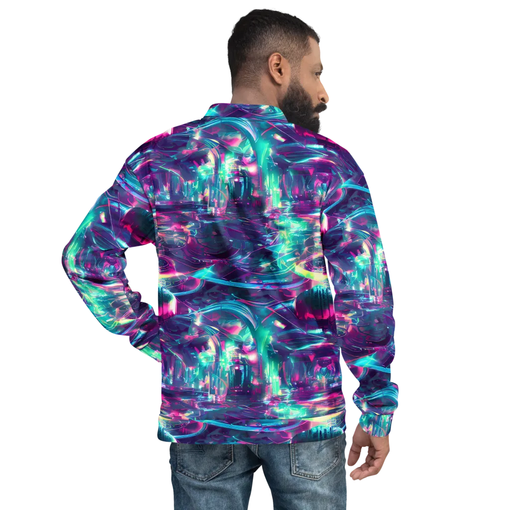 Synthwave Surge on Bomber Jacket — Back