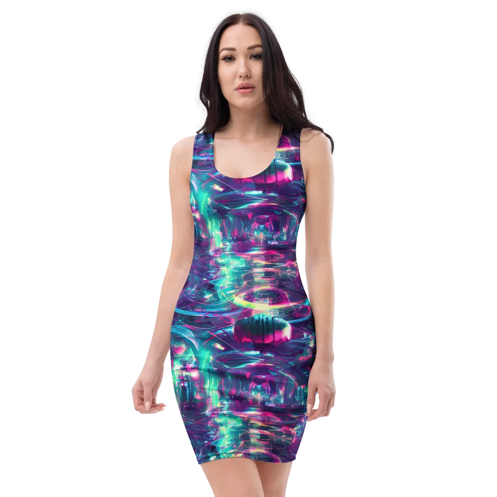 Synthwave Surge on Bodycon Dress — Front