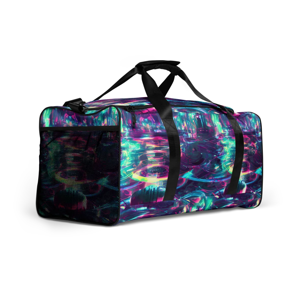 Synthwave Surge on Duffle Bag — Right Front