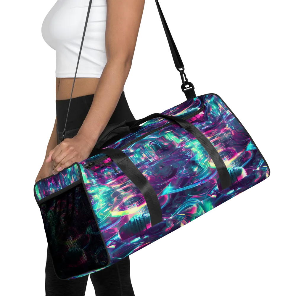 Synthwave Surge on Duffle Bag — Front