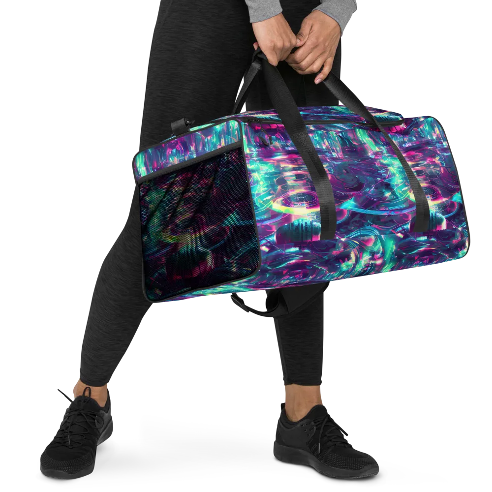 Synthwave Surge on Duffle Bag — Right Front