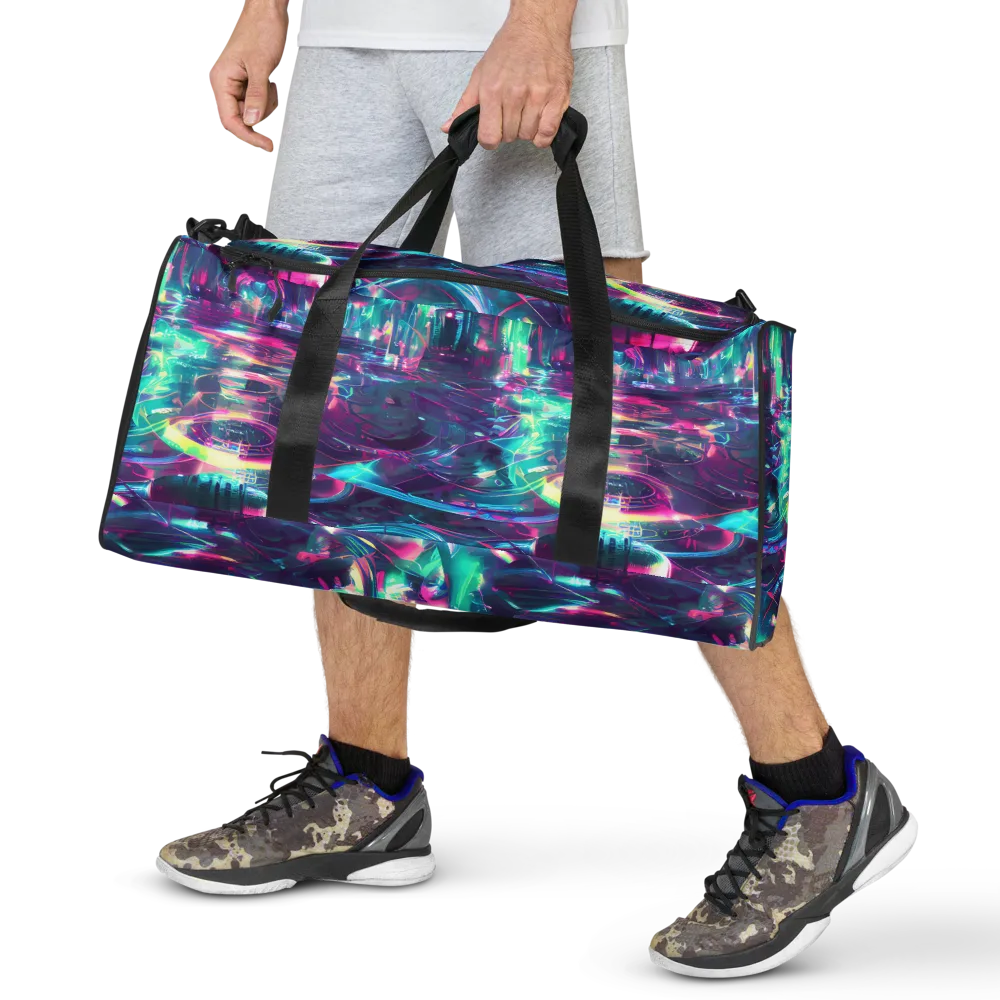 Synthwave Surge on Duffle Bag — Front