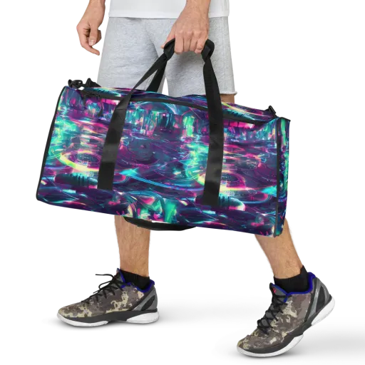 Synthwave Surge on a Duffle Bag