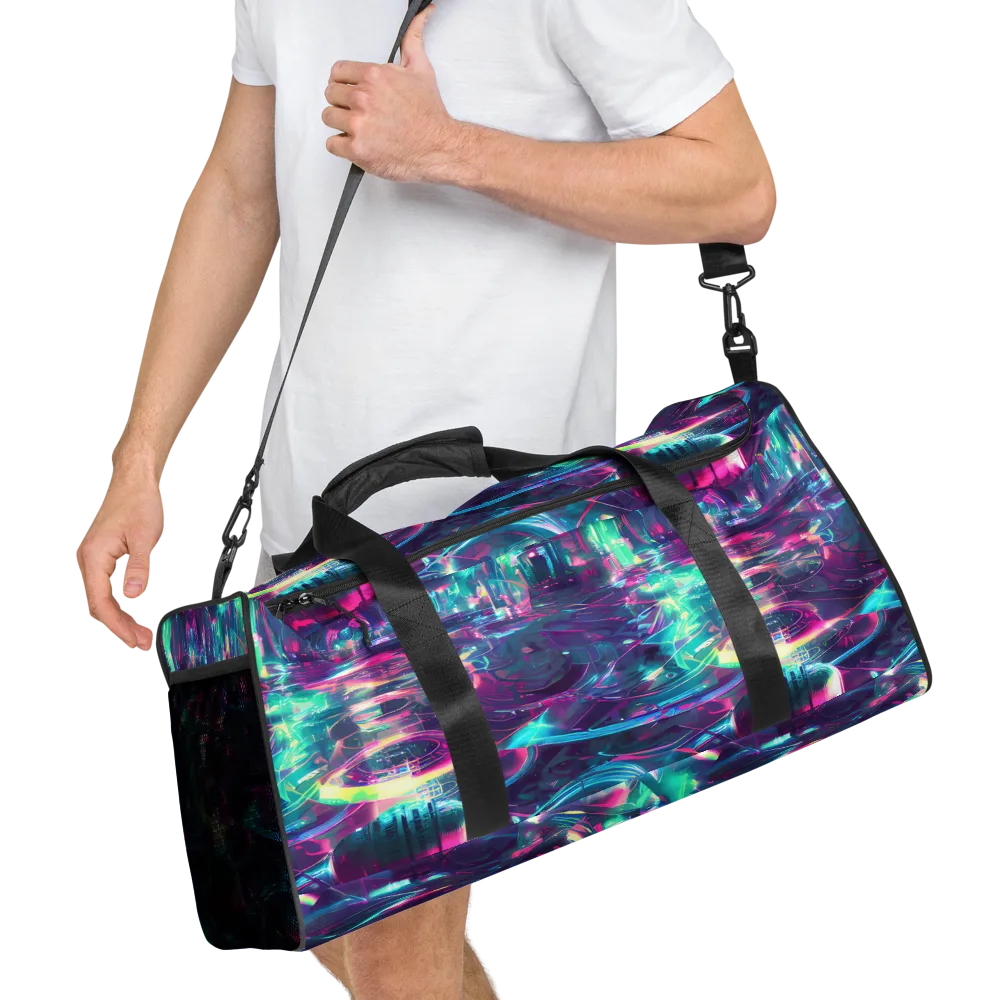 Synthwave Surge on Duffle Bag — Right Front