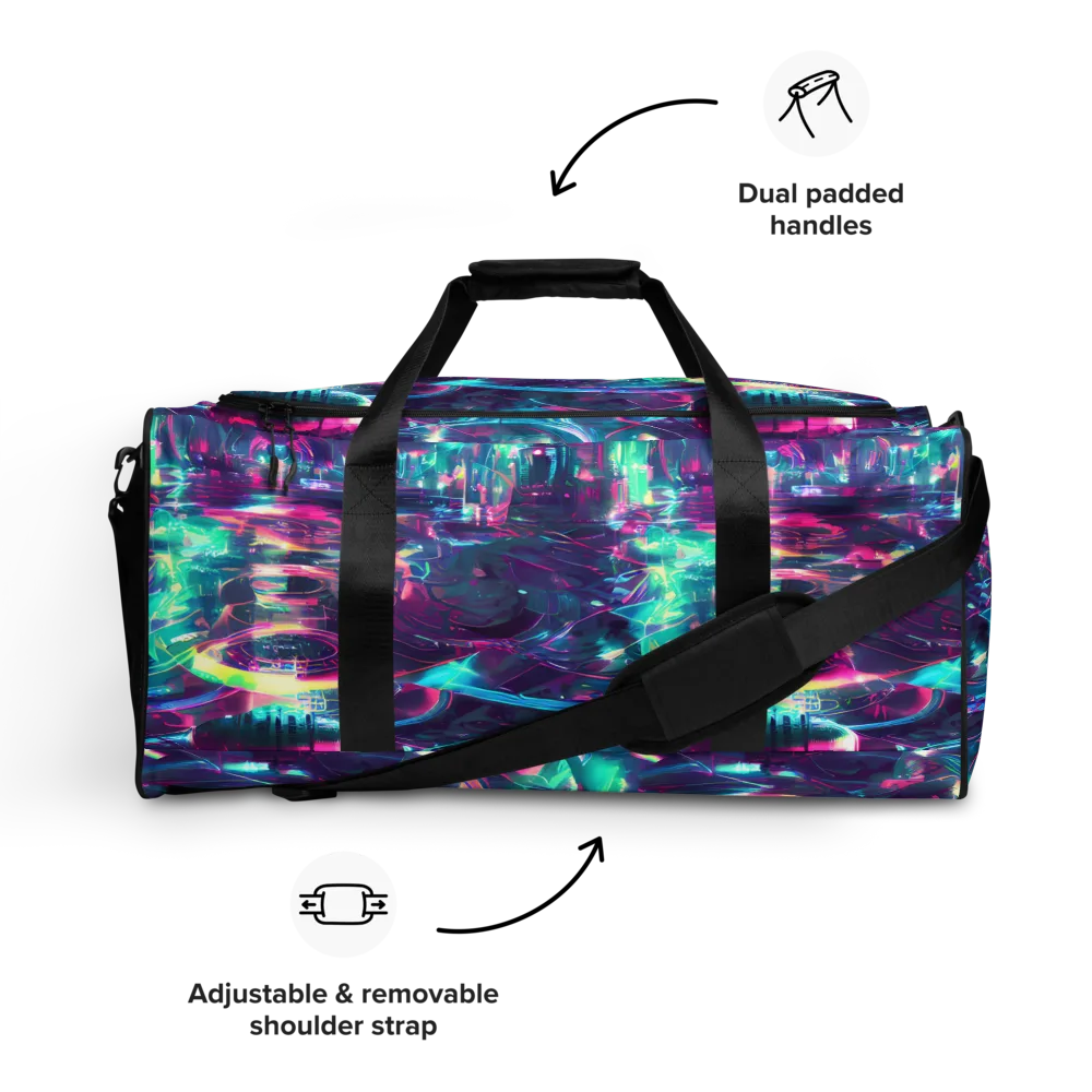 Synthwave Surge on Duffle Bag — Front