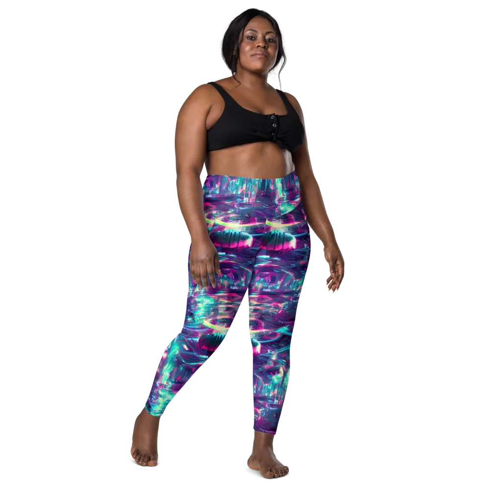 Synthwave Surge on Leggings with Pockets — Front