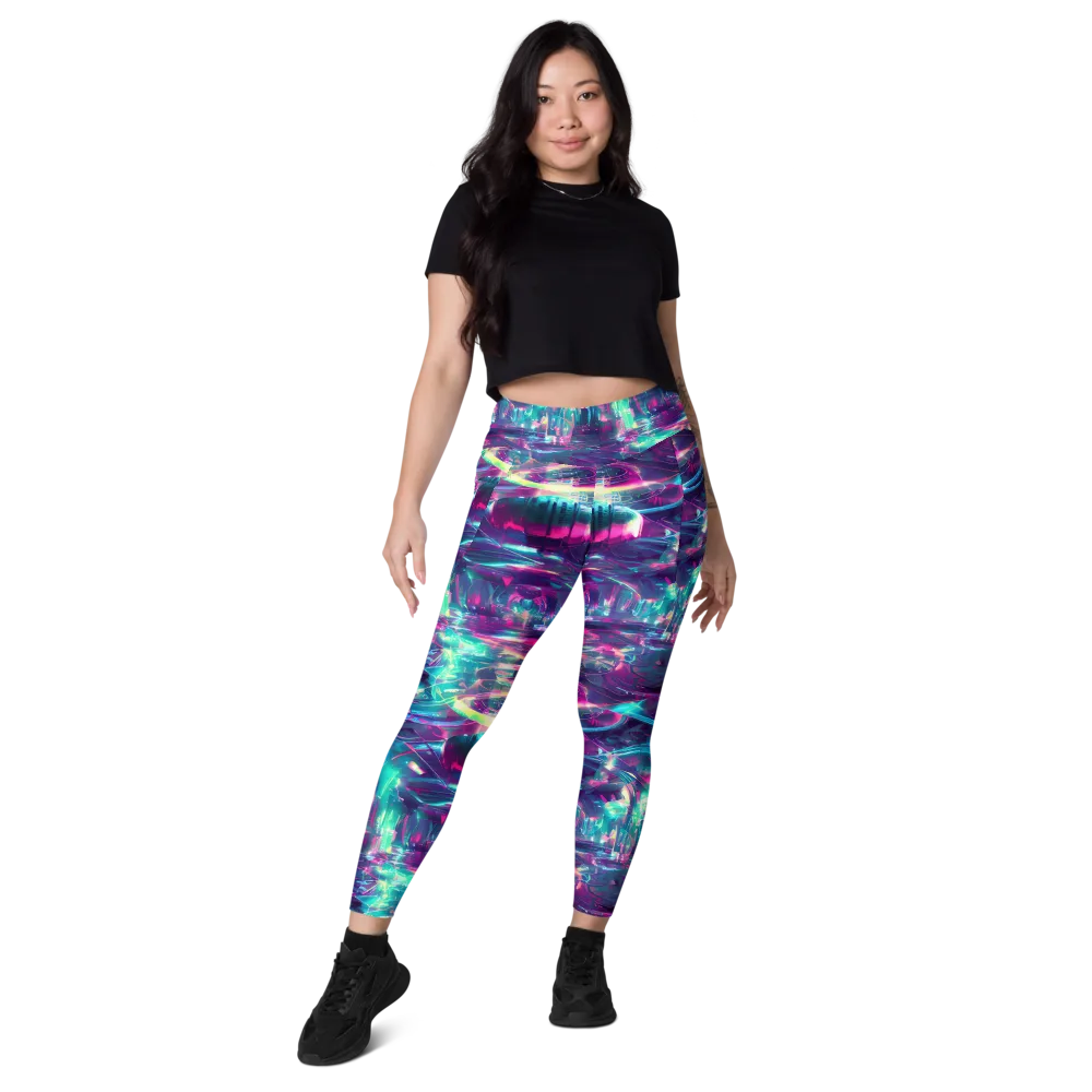 Synthwave Surge on Leggings with Pockets — Front