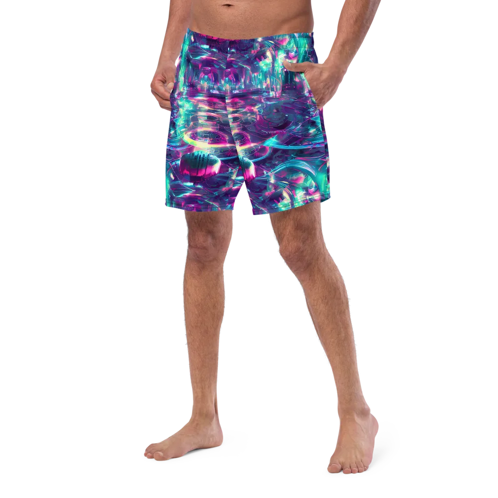 Synthwave Surge on Swim Trunks — Left Front