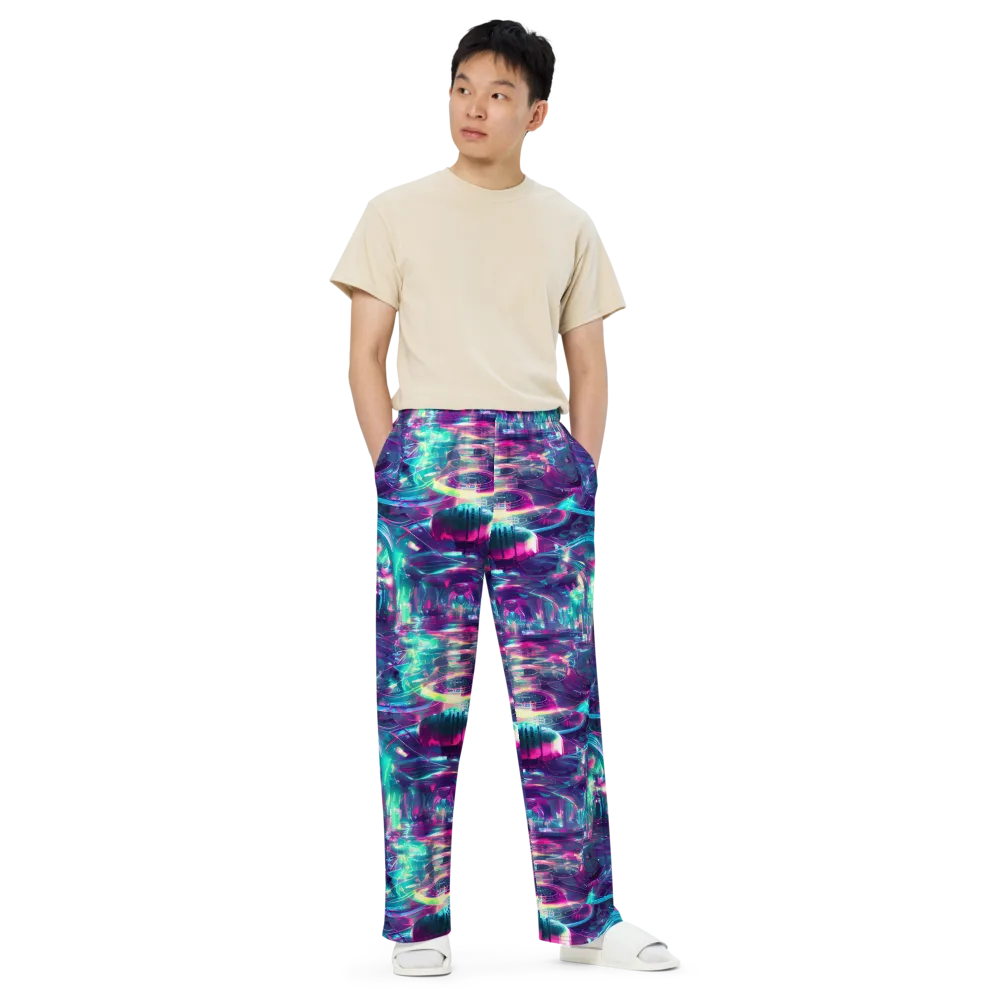 Synthwave Surge on Wide-Leg Pants — Front