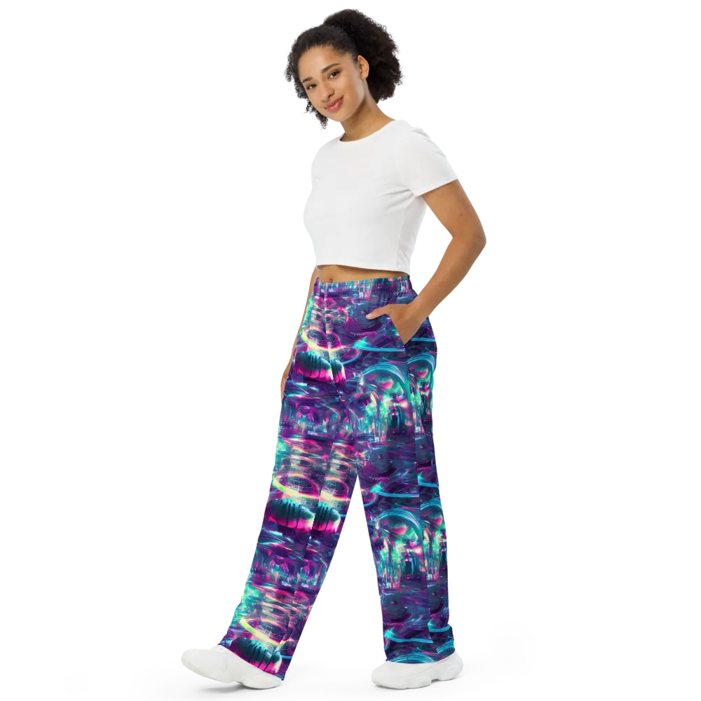 Synthwave Surge on Wide-Leg Pants — Left Front
