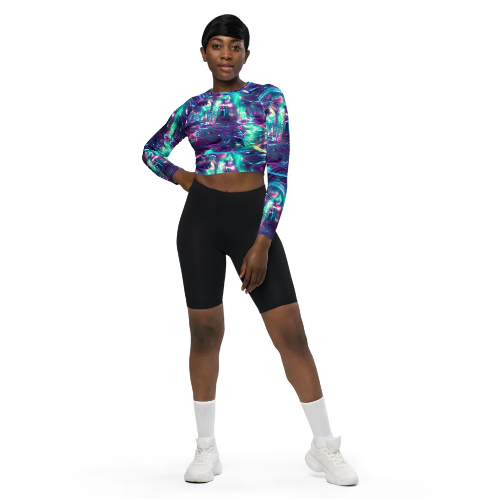 Synthwave Surge on Long Sleeve Crop Top — Front