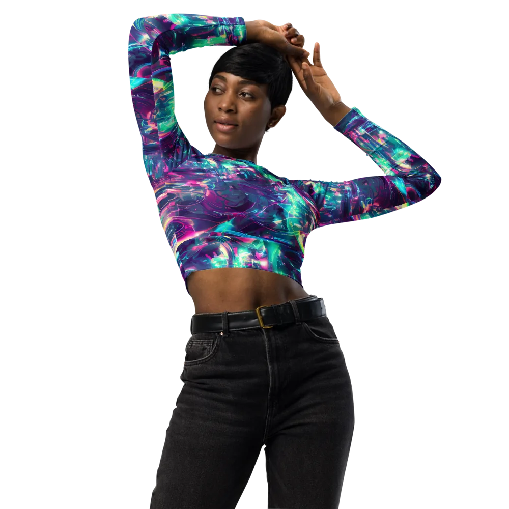 Synthwave Surge on Long Sleeve Crop Top — Front