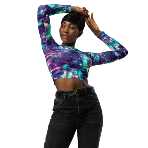 Synthwave Surge on a Long Sleeve Crop Top