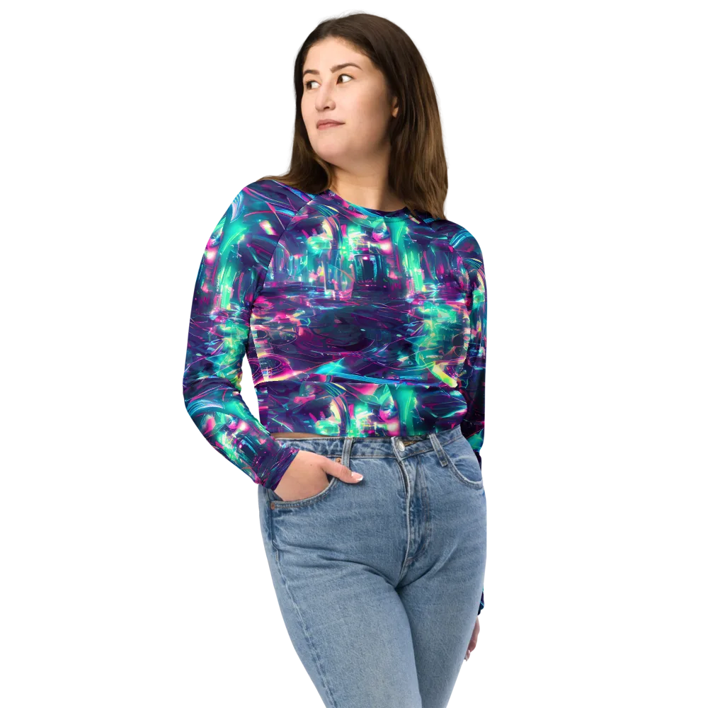 Synthwave Surge on Long Sleeve Crop Top — Front