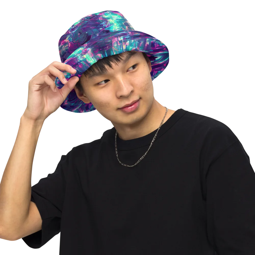 Synthwave Surge on Reversible Bucket Hat — Front Inside