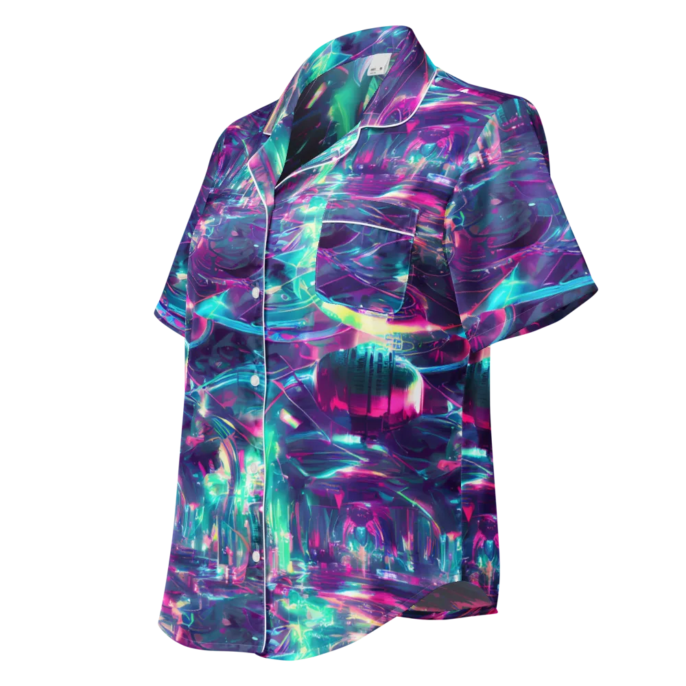 Synthwave Surge on Women's Short Sleeve Pajama Top — Left Front