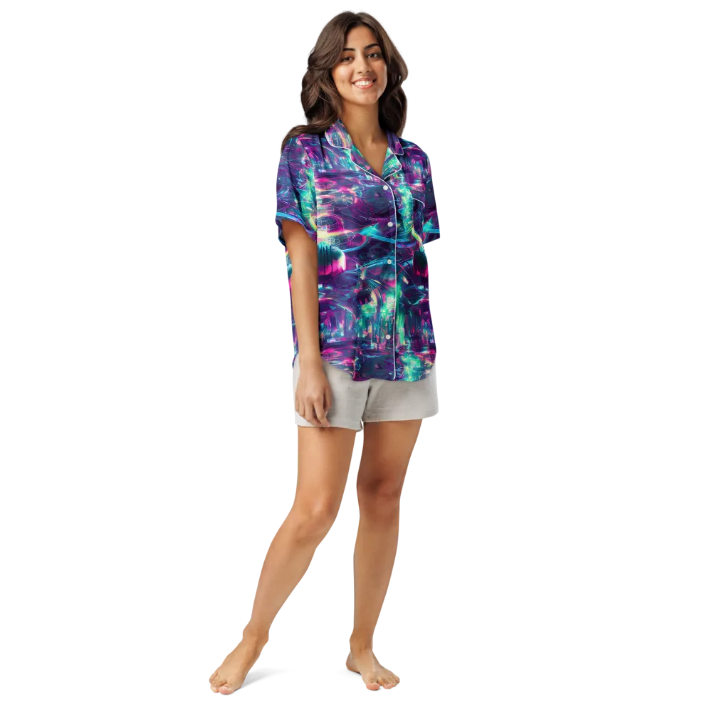 Synthwave Surge on Women's Short Sleeve Pajama Top — Front