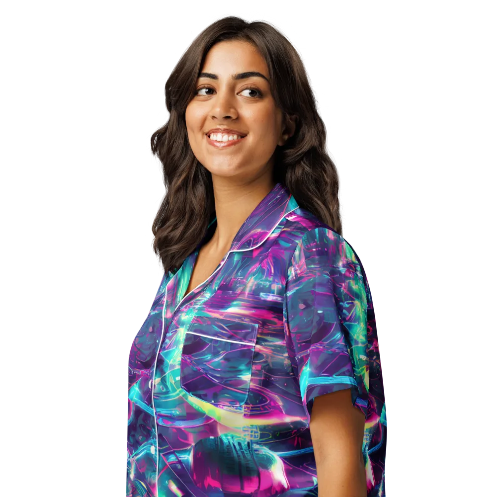 Synthwave Surge on Women's Short Sleeve Pajama Top — Left Front