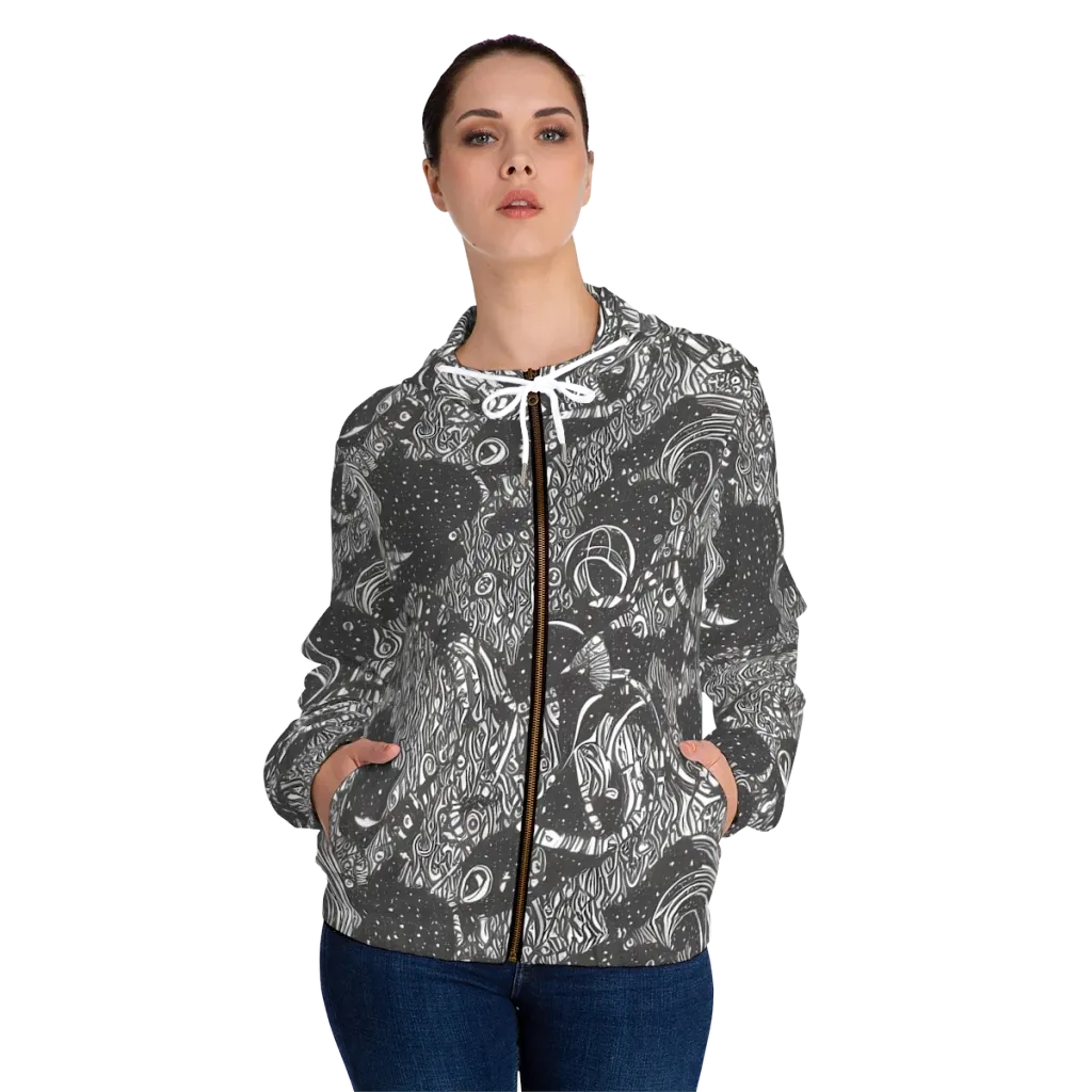 Shadow Reverie on Women's Full-Zip Hoodie — Front On Person