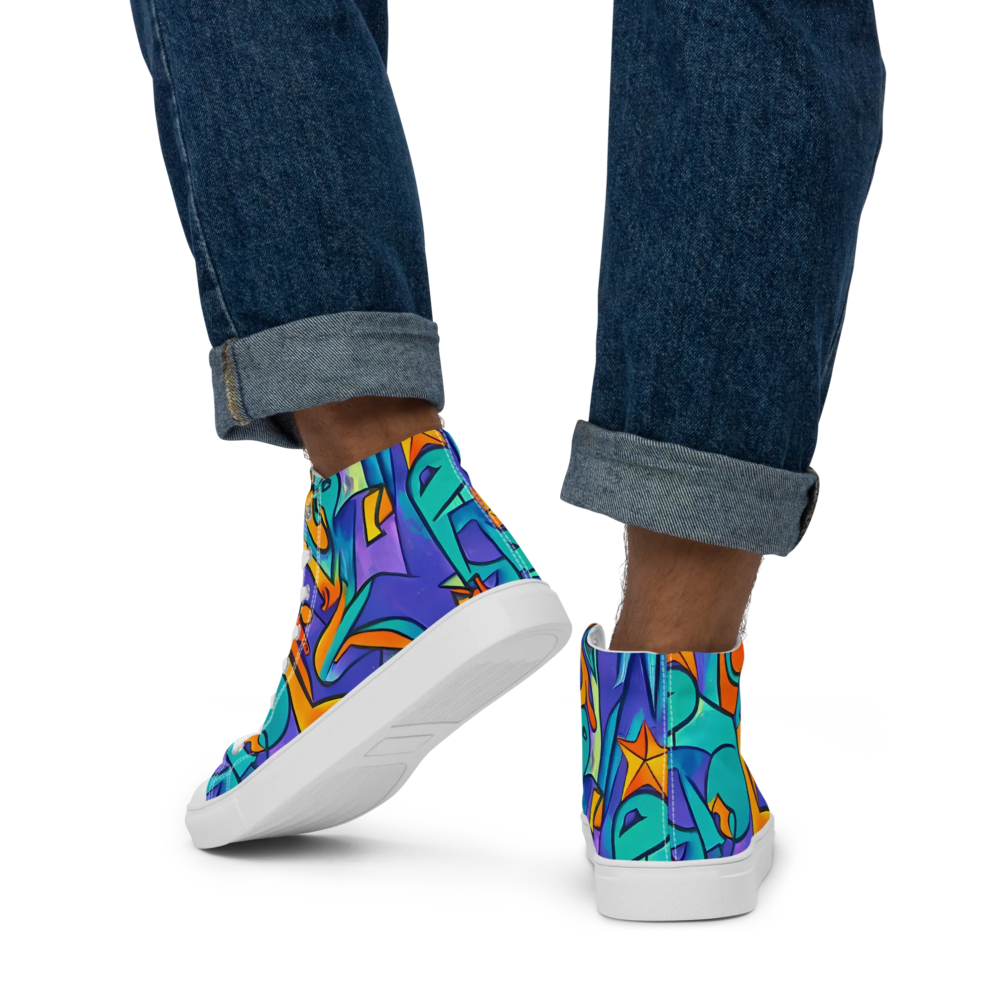 Surreal Movements on Men's High Top Canvas Shoes — Back